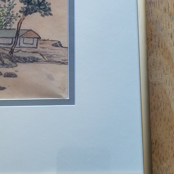 VINTAGE CHINESE LANDSCAPE SCENE PAINTING RED SEAL MARK FRAMED GOLD FRAME GUC - Picture 5 of 9